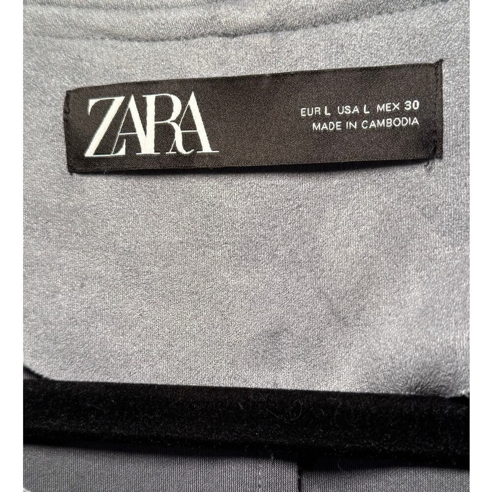 Zara L Steel Blue Faux Suede Open Front Jacket Fringe Boho Western Retro - Picture 6 of 9